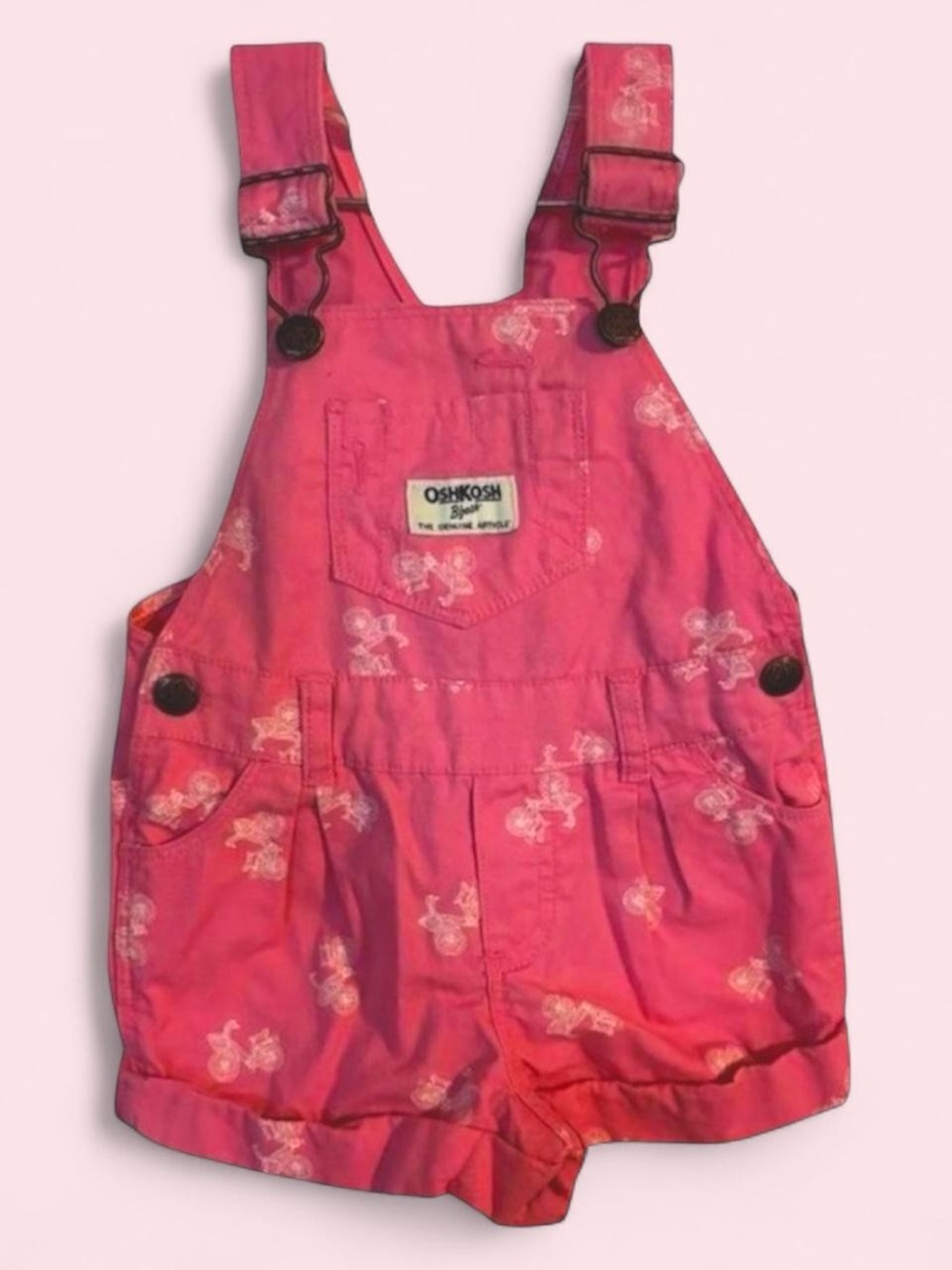 OshKosh B'gosh Pink Short Overalls with Bicycle Print 🩷